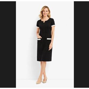 Talbots Sheath Dress 4 Ponte Black White Fringe Preppy Classic Career Pockets